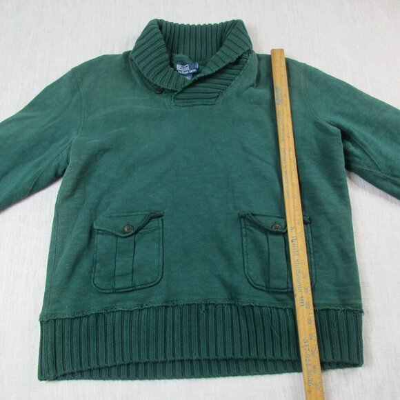 Polo Ralph Lauren Sweater Mens XL Green Cotton Blend Detailed Pockets Shawl Neck - Picture 9 of 10
